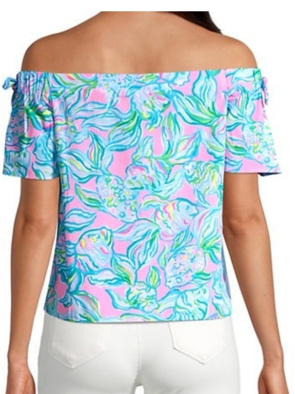 Lilly Pulitzer Women’s Tamara Off Shoulder Top Off The Scales Print Size Large - Picture 3 of 10